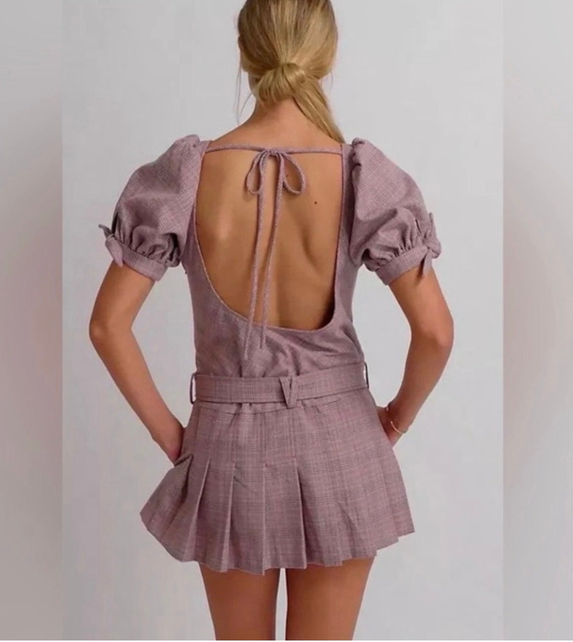 free people sevi plaid mini dress NEW FREE PEOPLE PINK SEVI PLAID PLEATED DROP WAIST BELTED MINI DRESS SZ L