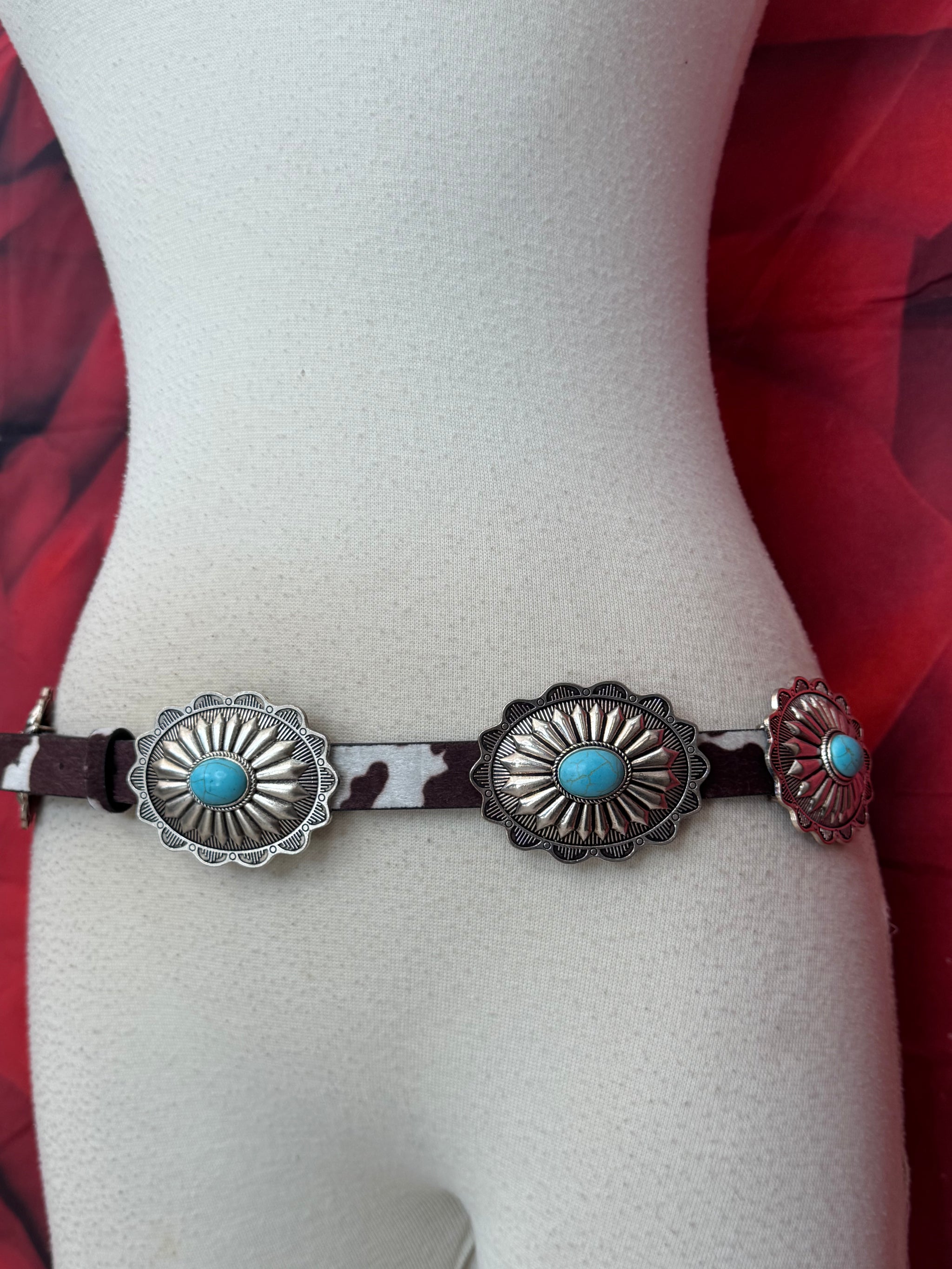 Hippie Cowhide & Turquoise Concho Belt By Haute Hippie  display picture 1