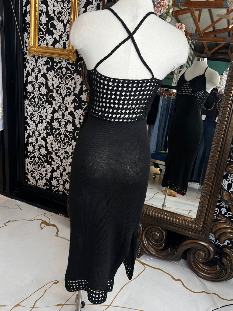 free people black crochet dress Y2K Beaded Crochet Maxi Dress Selected By Afterlife Boutique