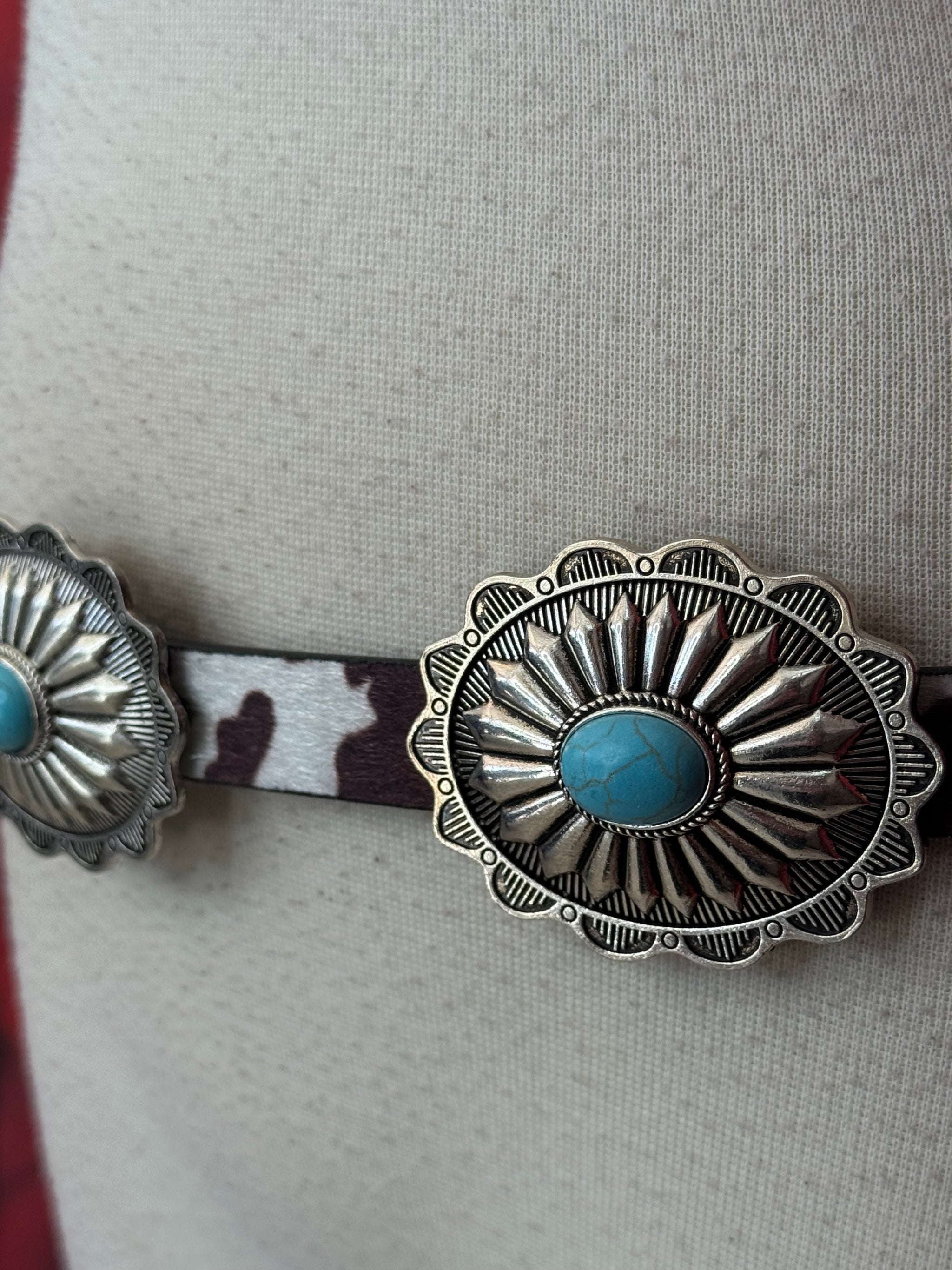 Haute Hippie Cow Print faux fur Turquoise Concho Belt cowgirl country Hooey  main image 3